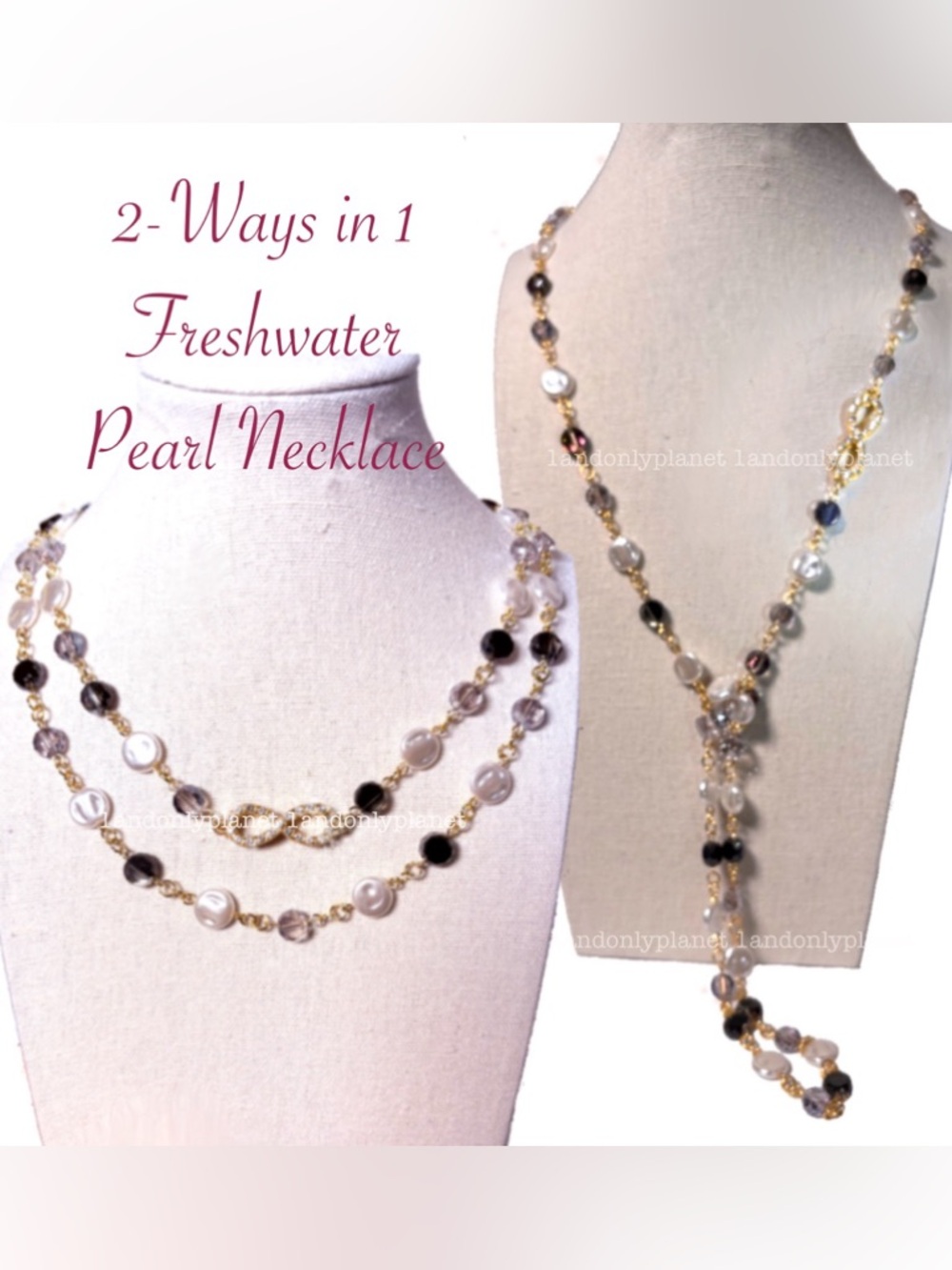 🌹HP🌹Just in💕NEW 2-Way Infinity Freshwater Pearl Beaded Chain Long Necklace - Picture 2 of 7